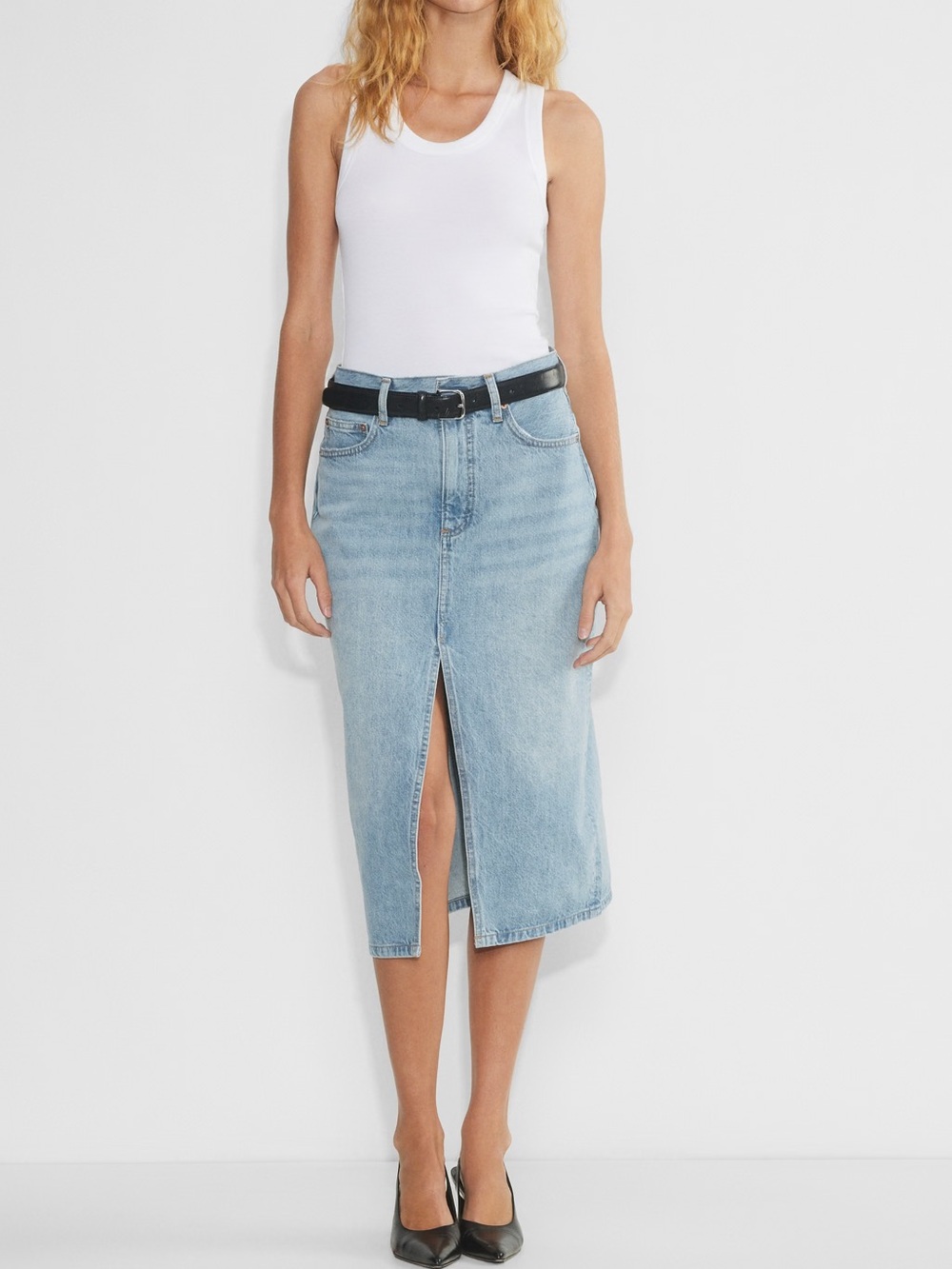 Denim Forum The 90's Halle Midi Jean Skirt